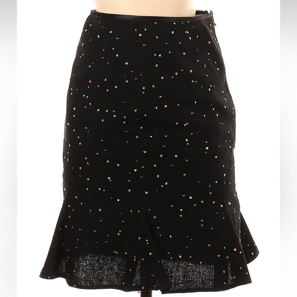 Charles Gray London Wool Alpaca Elegant Black Skirt Rainbow Polka Dots Size S